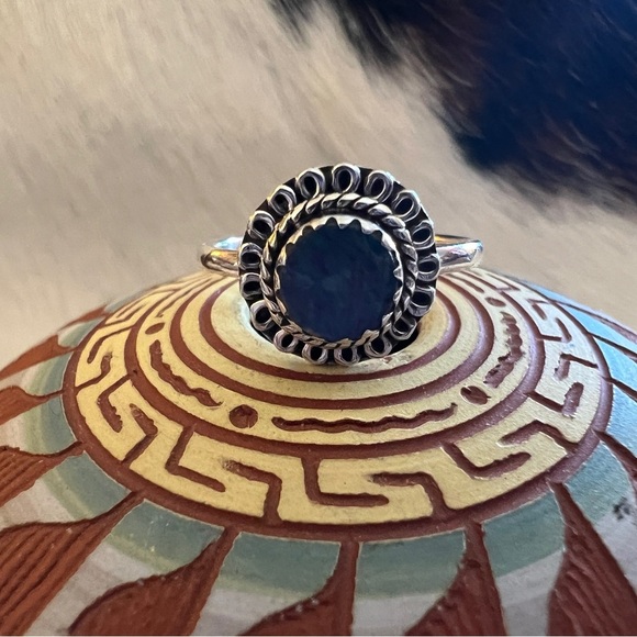 ❤️ Australian Opal Dark Denim Blue Sunburst Ring Navajo Sterling Silver Size 6.5 - Picture 4 of 15